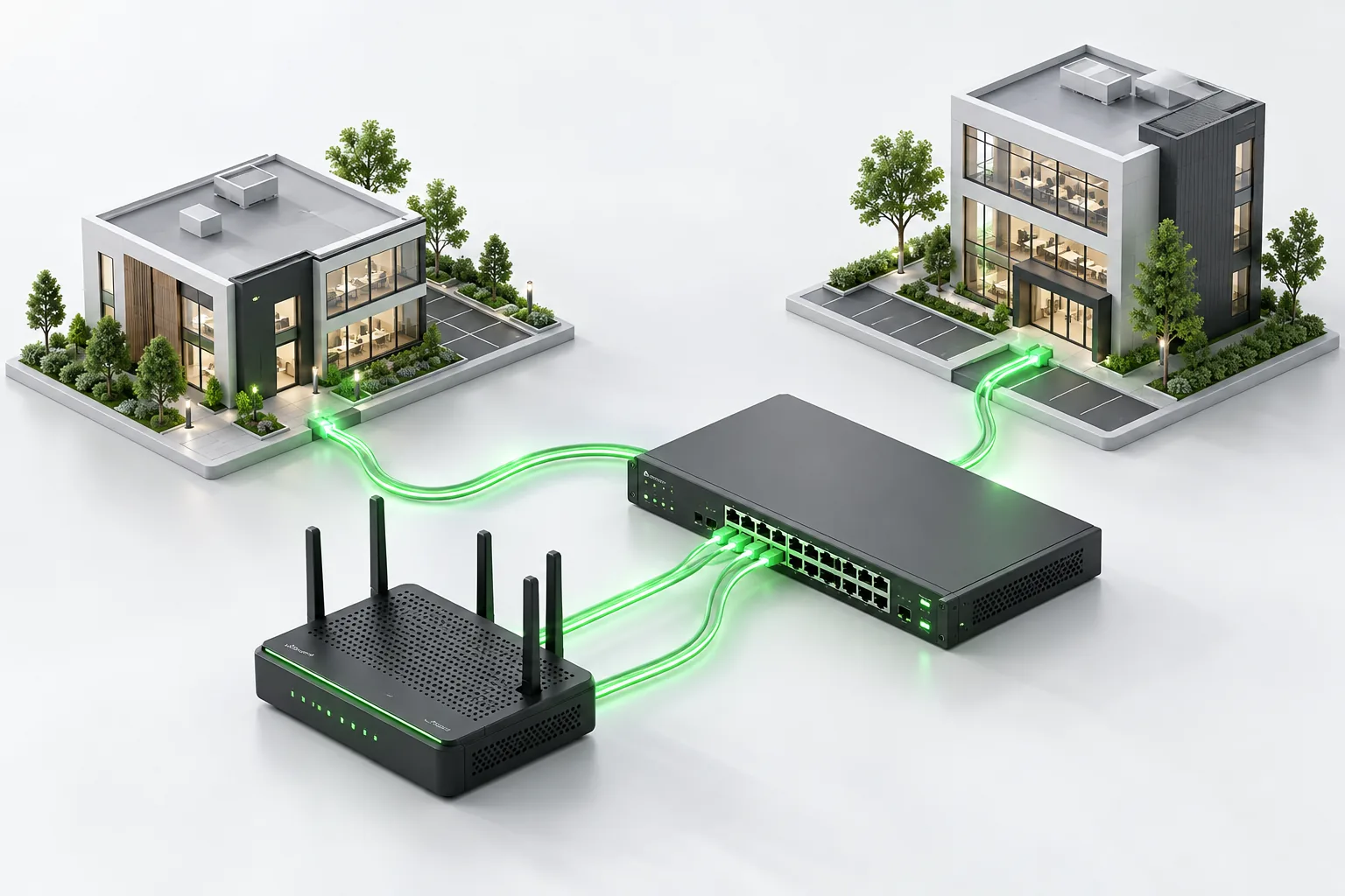 Illustration of connected business networks and equipment
